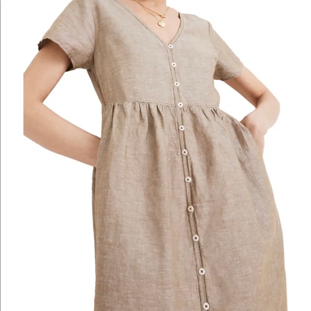 MadeWell V-Neck Button Front Linen Blend Minidress